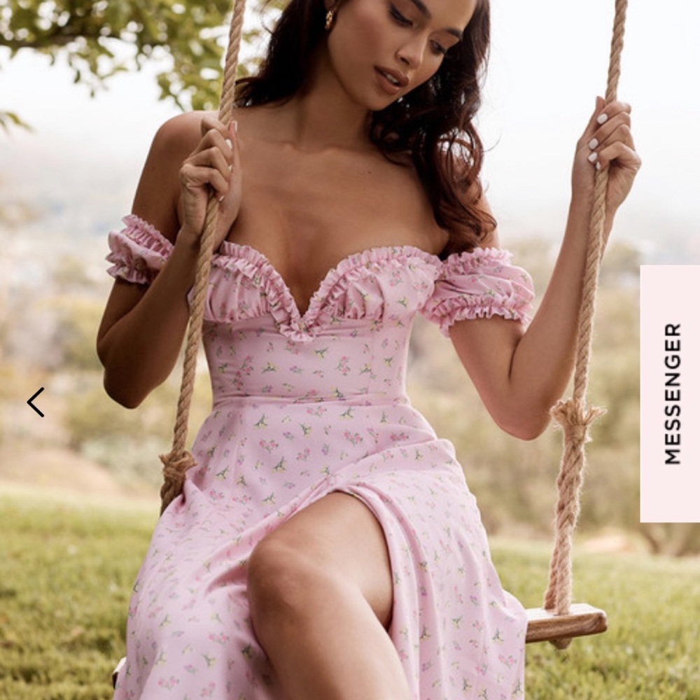 HOCB “Lauren” Pink Floral Strapless Midi Sundress